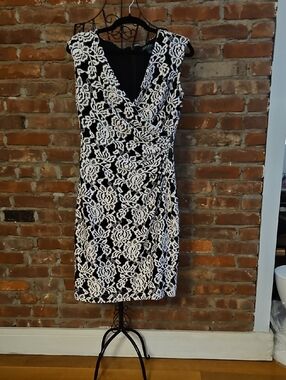 Lauren Ralph Lauren Black Dress with White Floral Lace Overlay